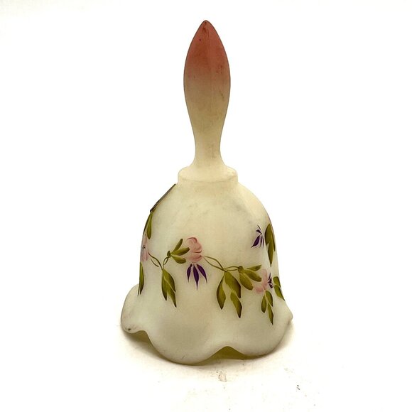 Fenton Handpainted White Frost Glass Bell Floral Design Signature S. Hart #2757 - Picture 8 of 15
